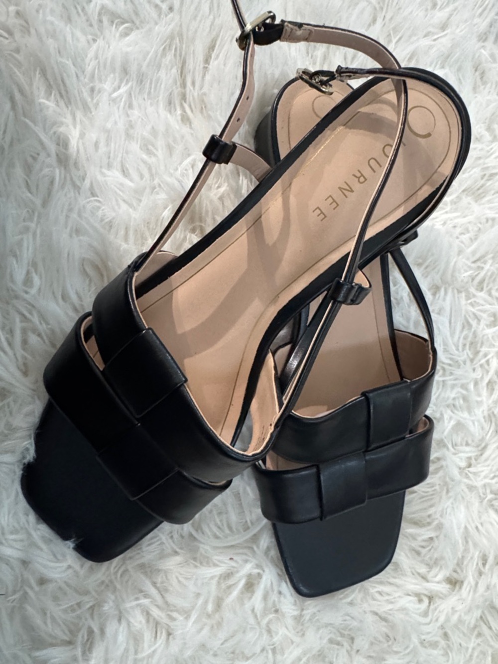 Journee Collection Black Strappy Square-Toe Sandals - Picture 2 of 3